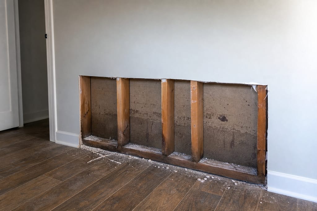 Cut out damaged drywall photo